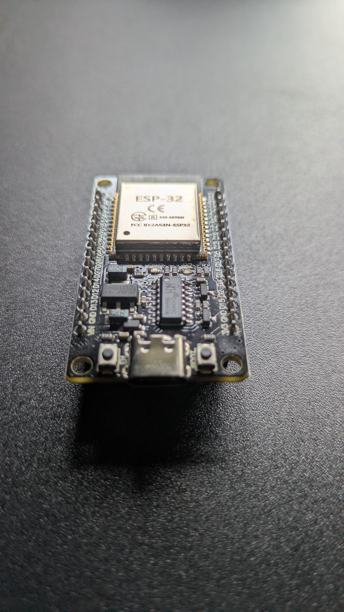 ESP32 board viewed from the USB-C end